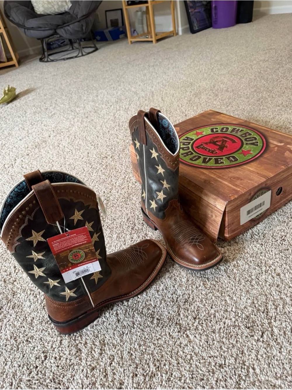 Laredo Brown Leather Ankle Western Boots with Black Star Shaft